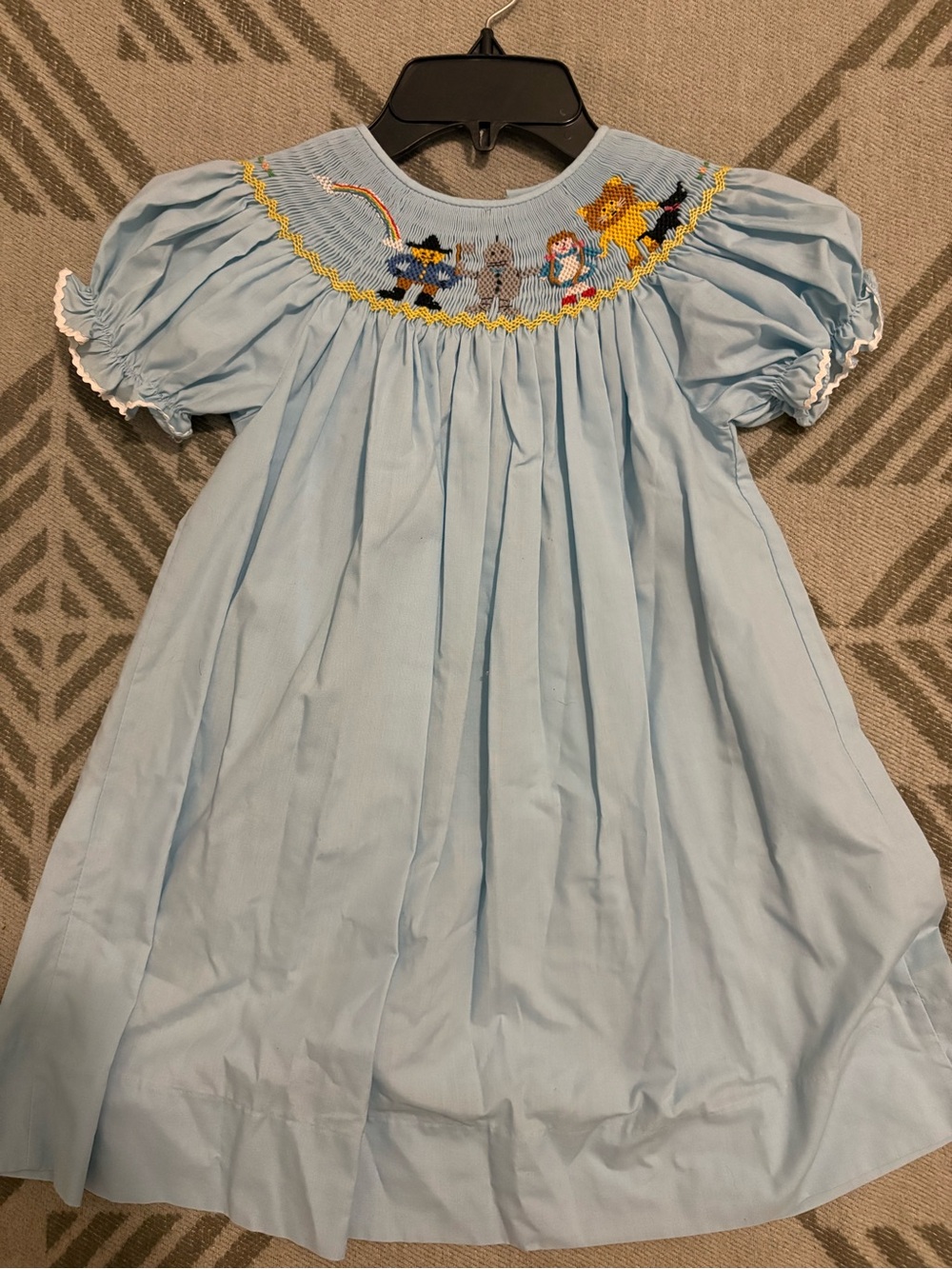 Light Blue Smocked Kids Dress with Wizard of Oz Motif